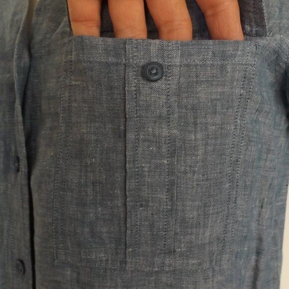 ORVIS Top, M, Chambray Linen, Button front/No collar, 3/4 sleeves, 2 pockets - Picture 4 of 12
